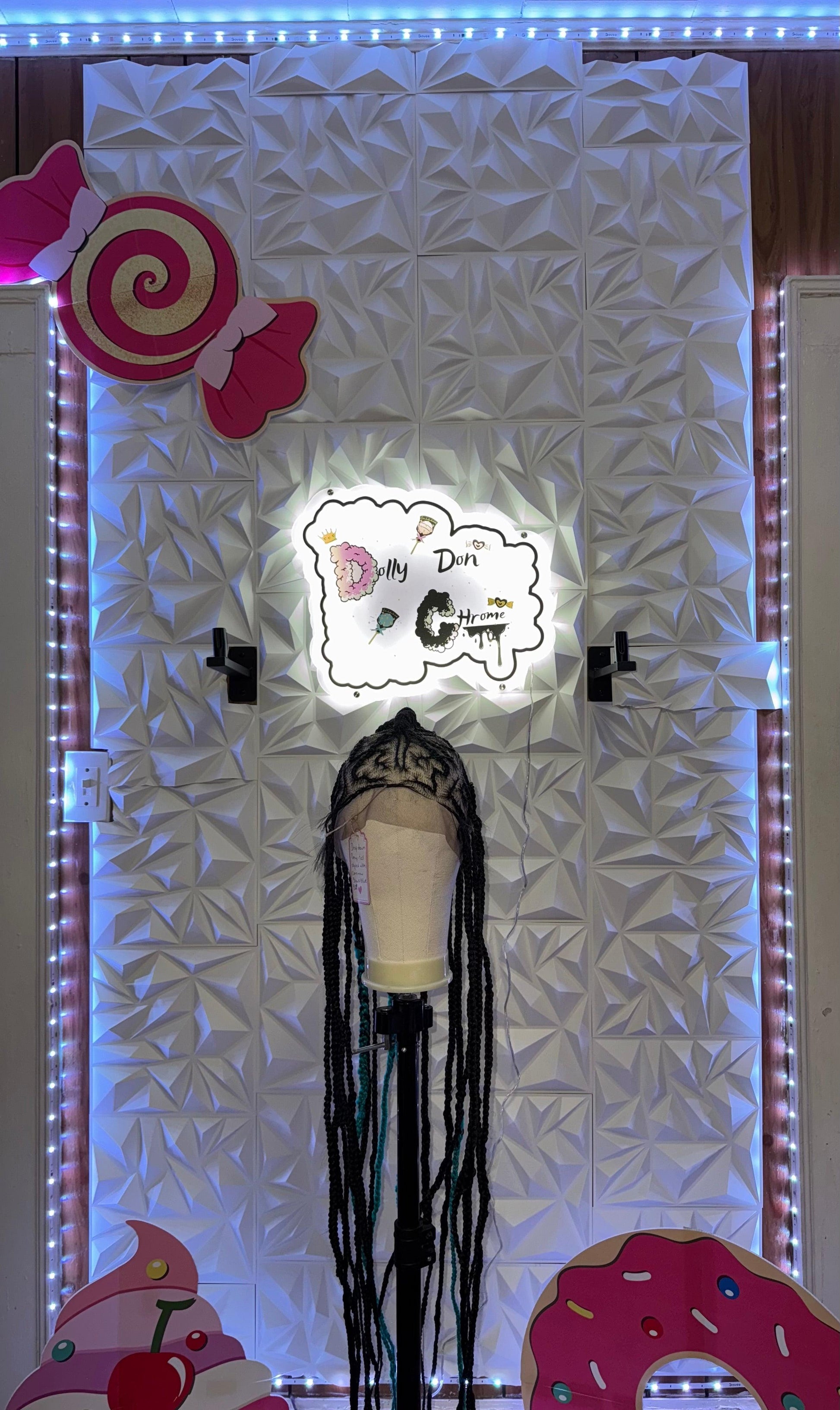 #B2 Drop Down Ponytail Style Cornrow / Black with blue at the End Custom Synthetic Wig.