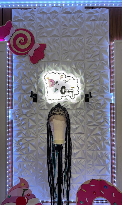 #B2 Drop Down Ponytail Style Cornrow / Black with blue at the End Custom Synthetic Wig.