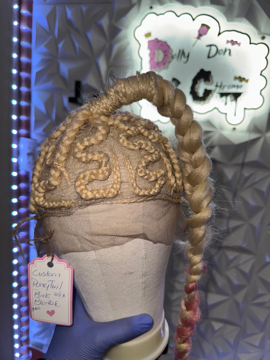 # A1 Dolly Chrome Custom Ponytail Mix Pink Bubble Plait Synthetic Wig.