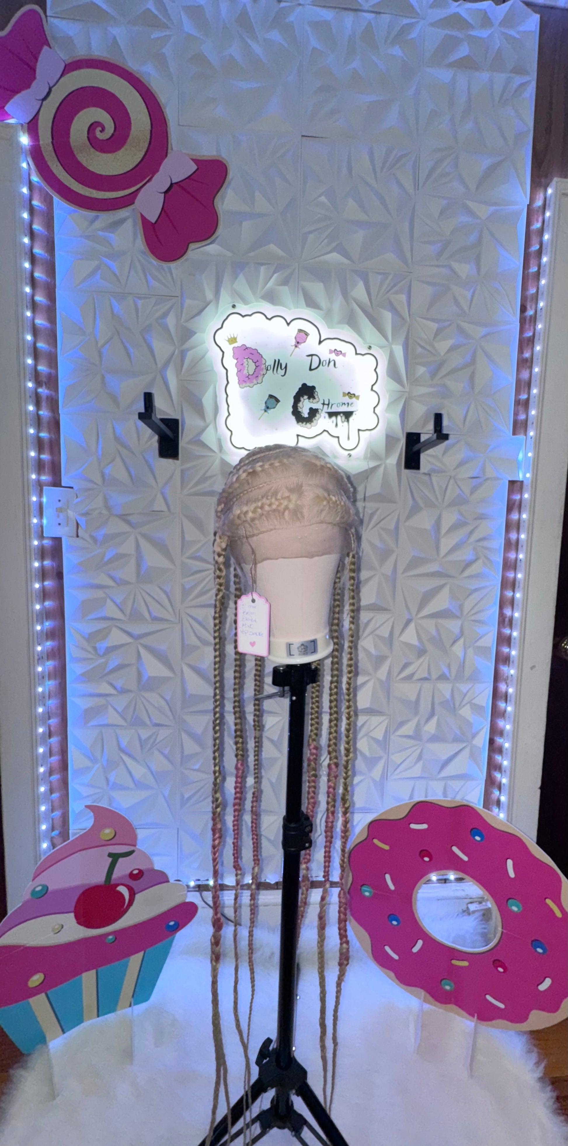 #B1 Our Dolly Pop Smoke Light  Pink & Blonde Synthetic Wig Long length.