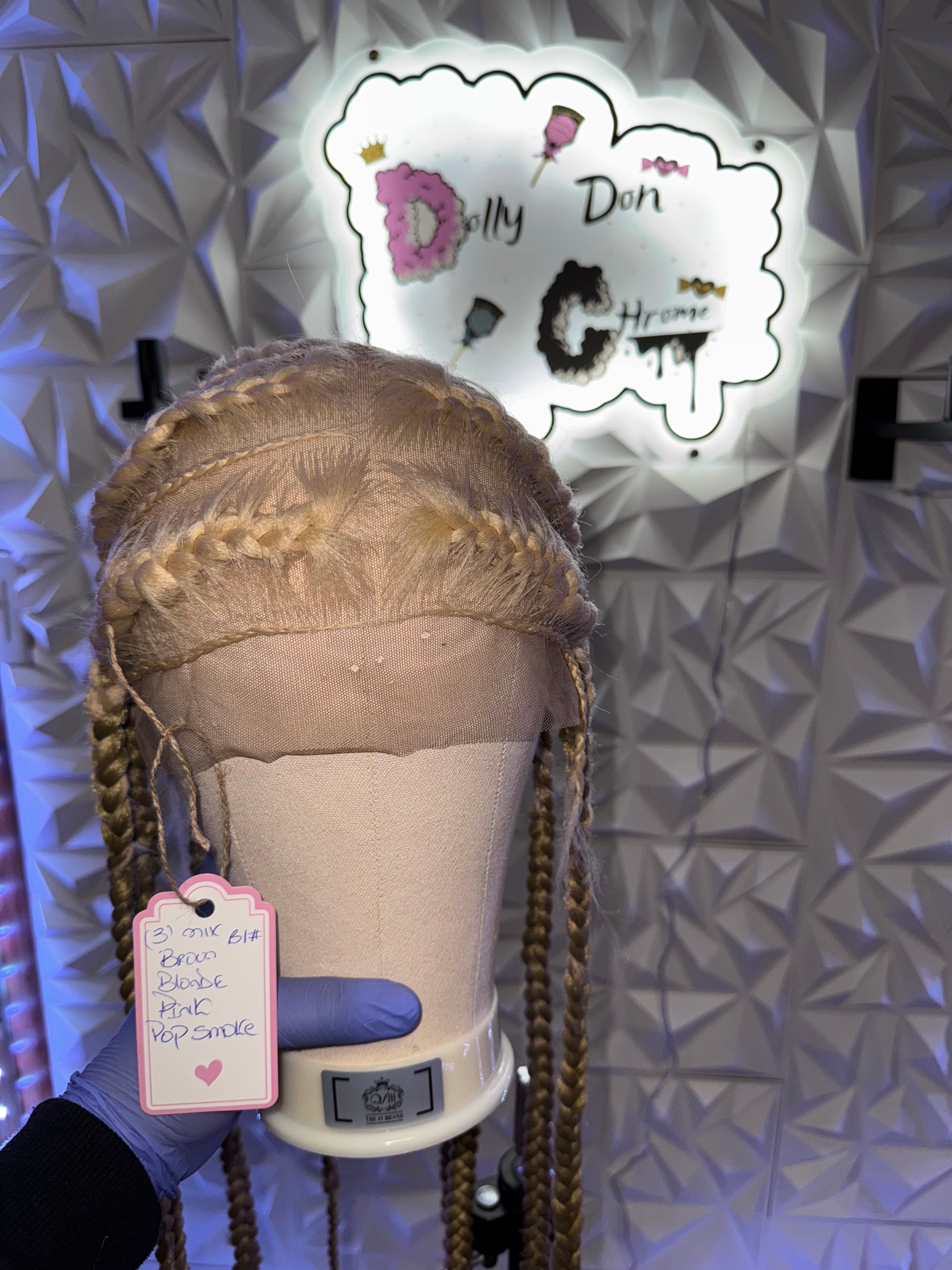 #B1 Our Dolly Pop Smoke Light  Pink & Blonde Synthetic Wig Long length.