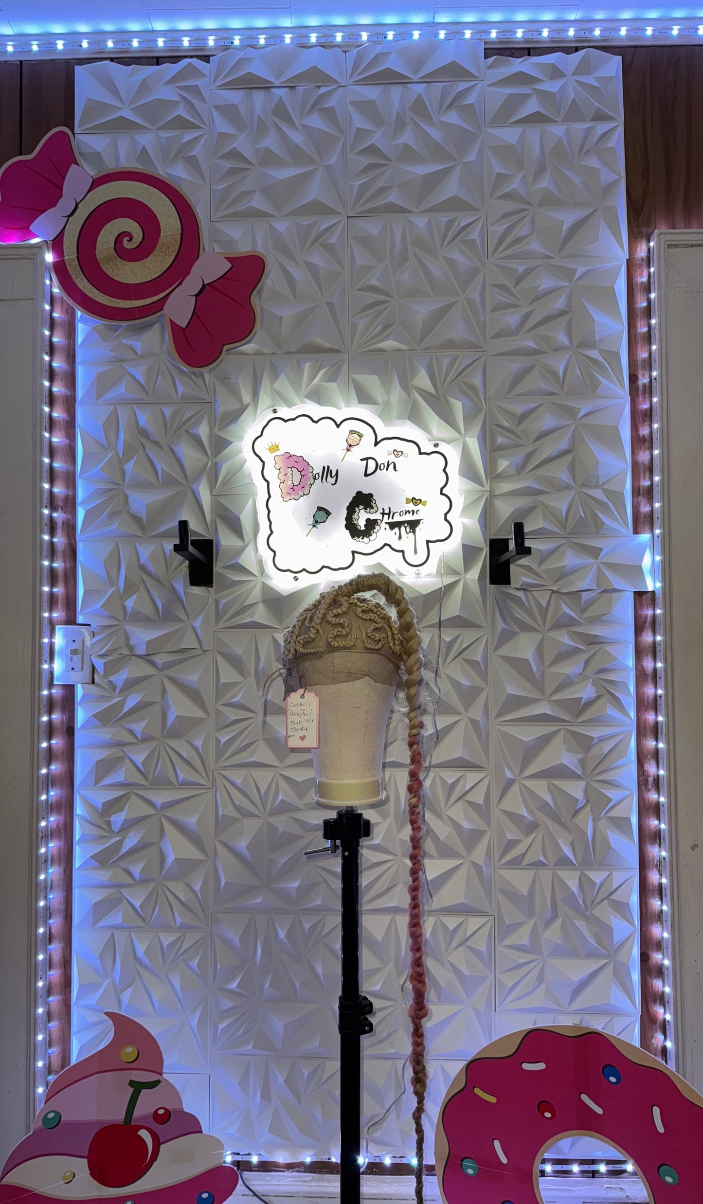 # A1 Dolly Chrome Custom Ponytail Mix Pink Bubble Plait Synthetic Wig.