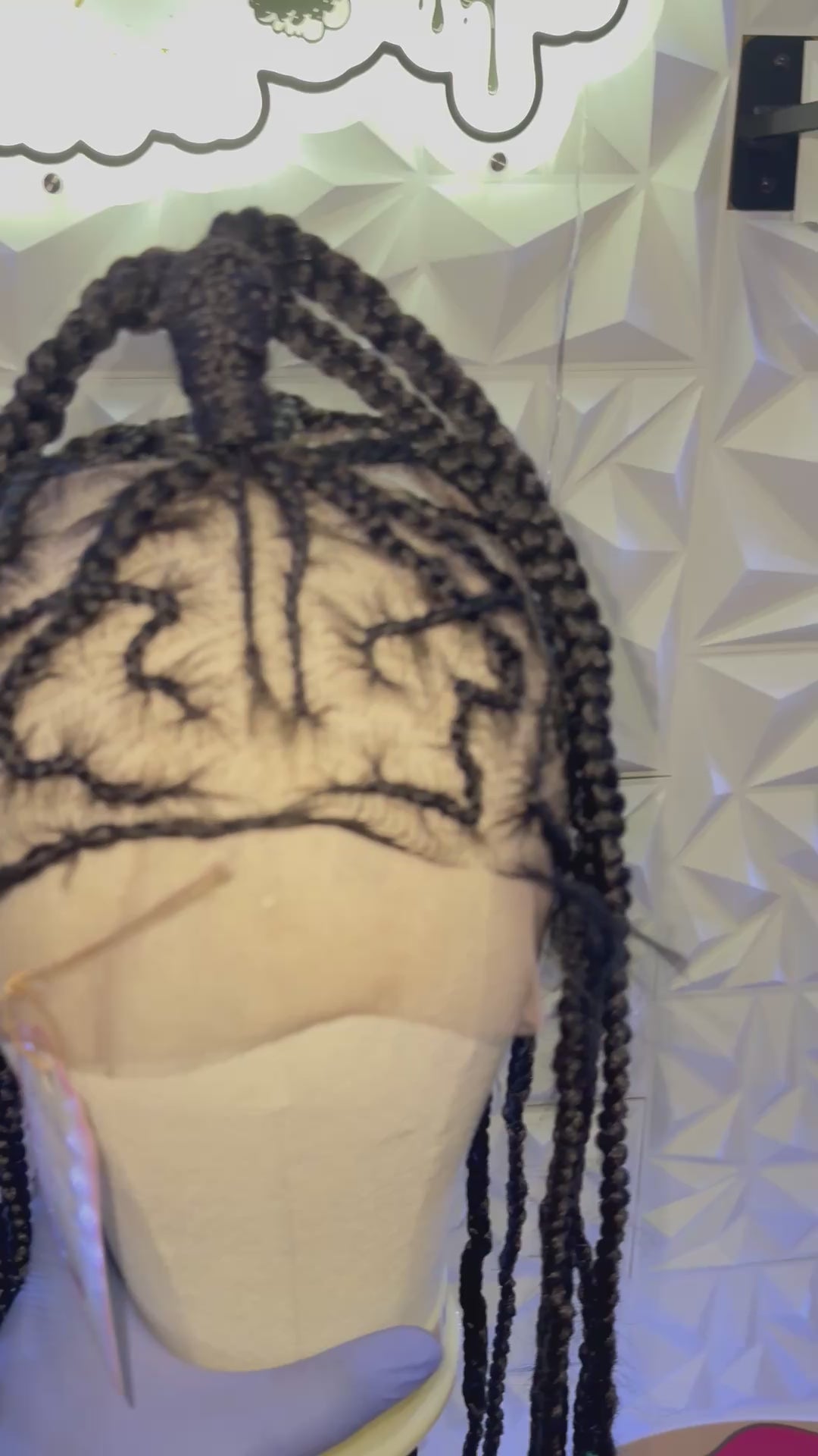 #B2 Drop Down Ponytail Style Cornrow / Black with blue at the End Custom Synthetic Wig.
