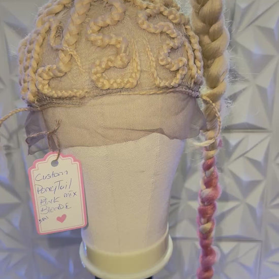 # A1 Dolly Chrome Custom Ponytail Mix Pink Bubble Plait Synthetic Wig.