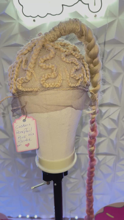 # A1 Dolly Chrome Custom Ponytail Mix Pink Bubble Plait Synthetic Wig.