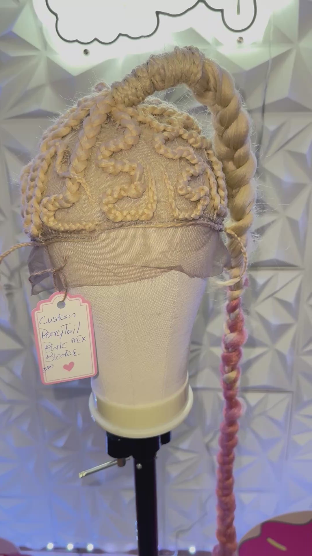 # A1 Dolly Chrome Custom Ponytail Mix Pink Bubble Plait Synthetic Wig.